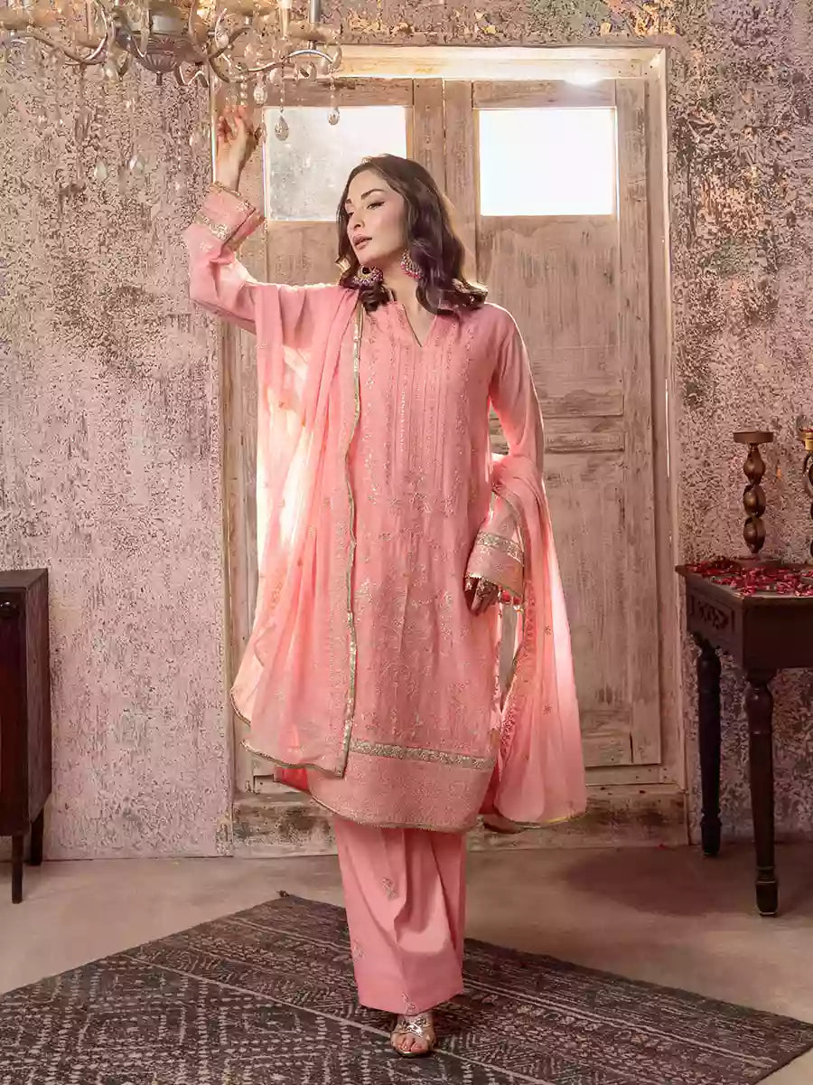 Salitex Unstitched Embroidered Chiffon 3 Piece Suit SUNW7CH079UT - Festive Collection