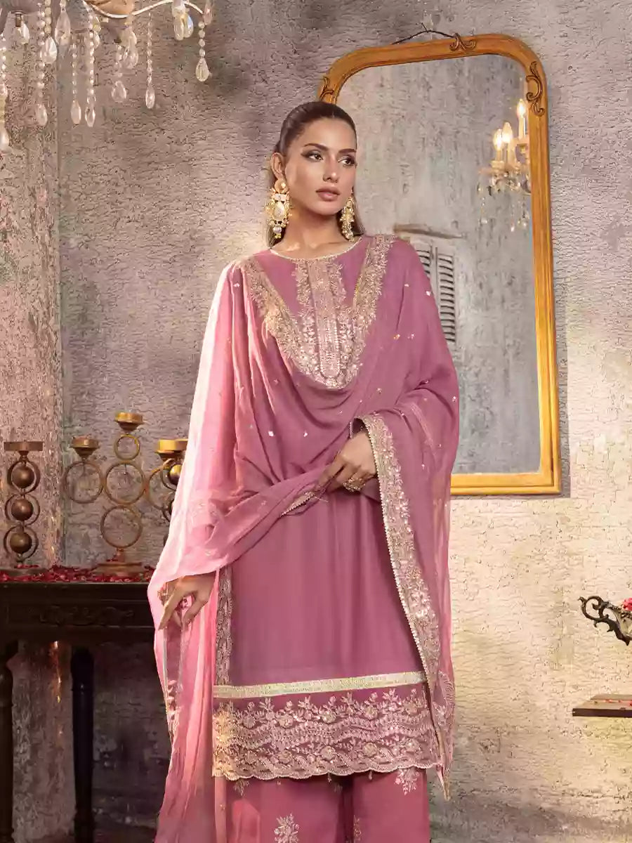 Salitex Unstitched Embroidered Chiffon 3 Piece Suit SUNW7CH075UT - Festive Collection