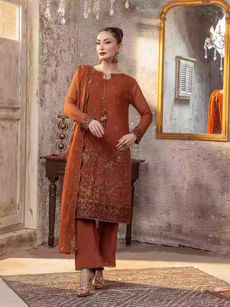 Salitex Unstitched Embroidered Chiffon 3 Piece Suit SUNW7CH073UT - Festive Collection