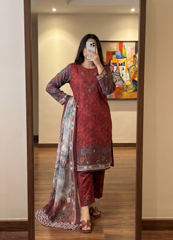 Elegant by HZ Textiles Unstitched Embroidered Lawn 3 Piece Suit EC-1049 Festive Collection