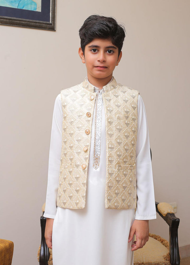 Real Image Raw Silk Smart Fit Waistcoat for Kids -  OKW-023 Cream