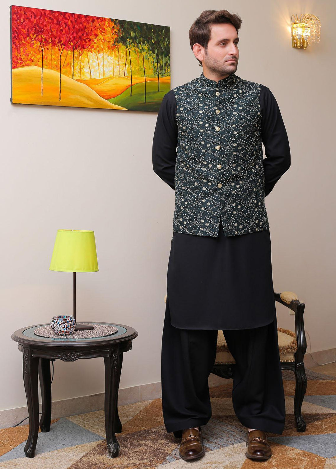 Real Image Raw Silk Smart Fit Mens Waistcoat -  OWP-024 Green