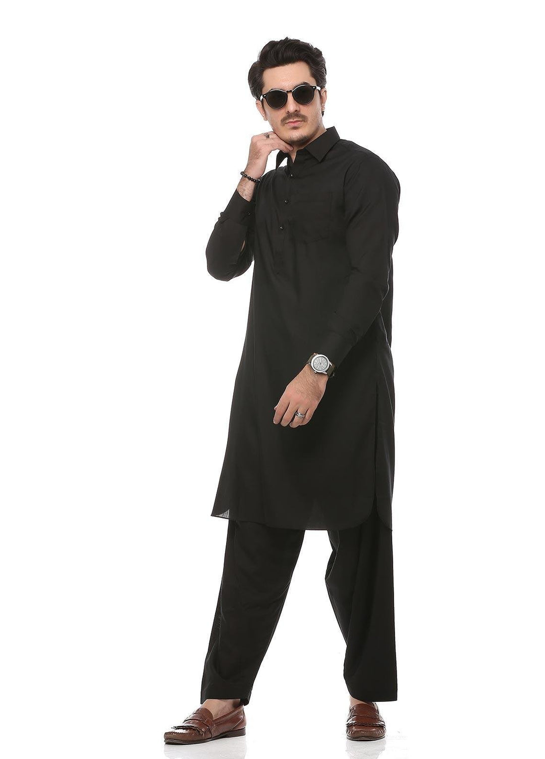 Real Image Wash N Wear Formal Men Kurta Shalwar -  P-51Sh Black