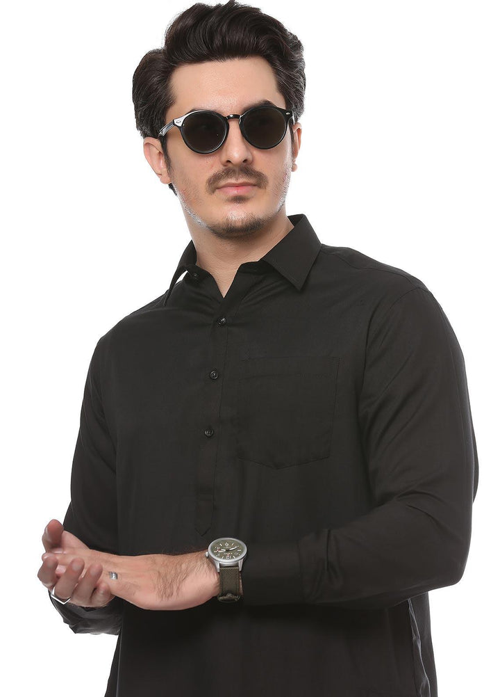 Real Image Wash N Wear Formal Men Kurta Shalwar -  P-51Sh Black