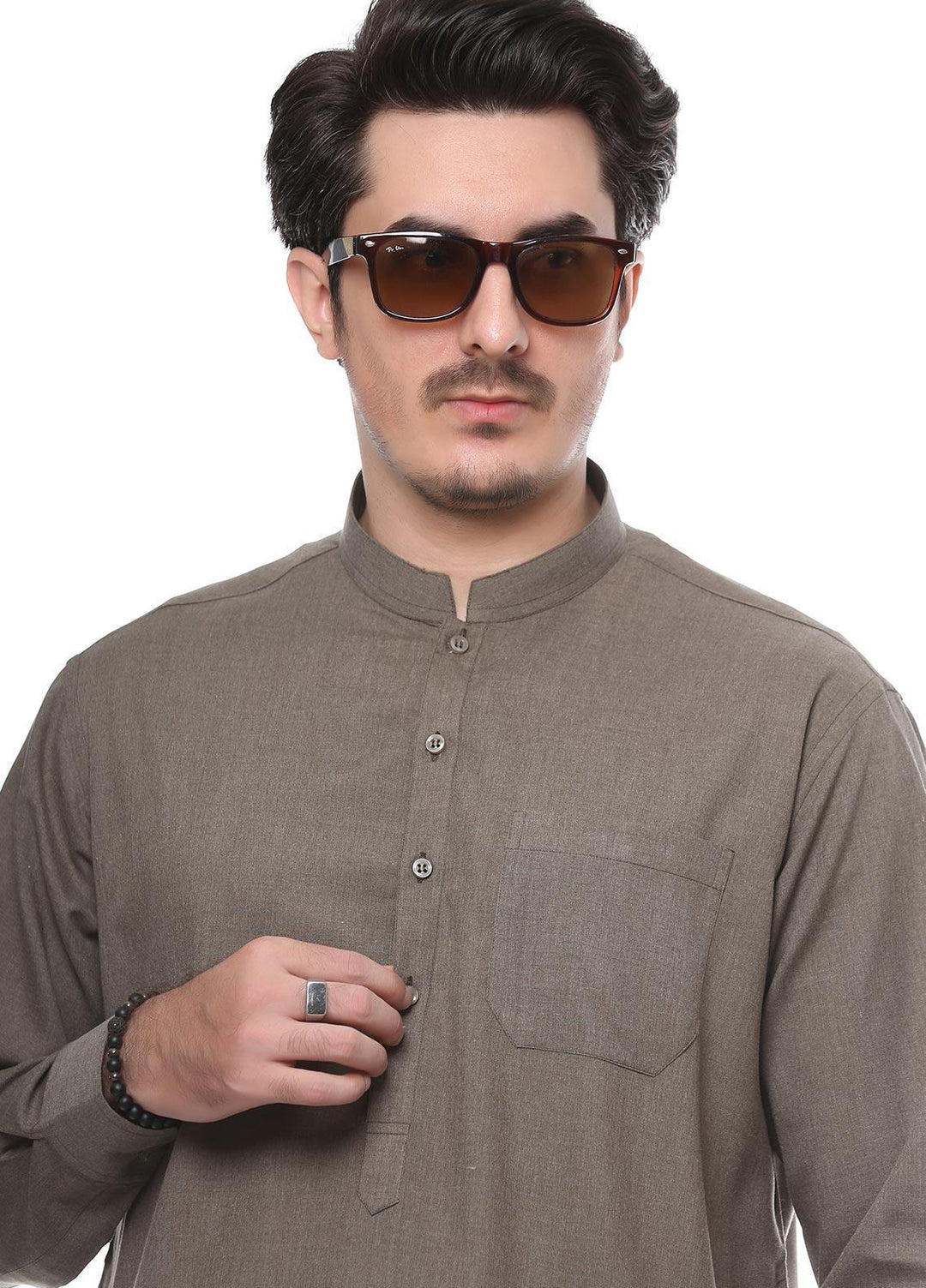 Real Image Wash N Wear Formal Men Kurta Shalwar -  P-52SC Mehandi