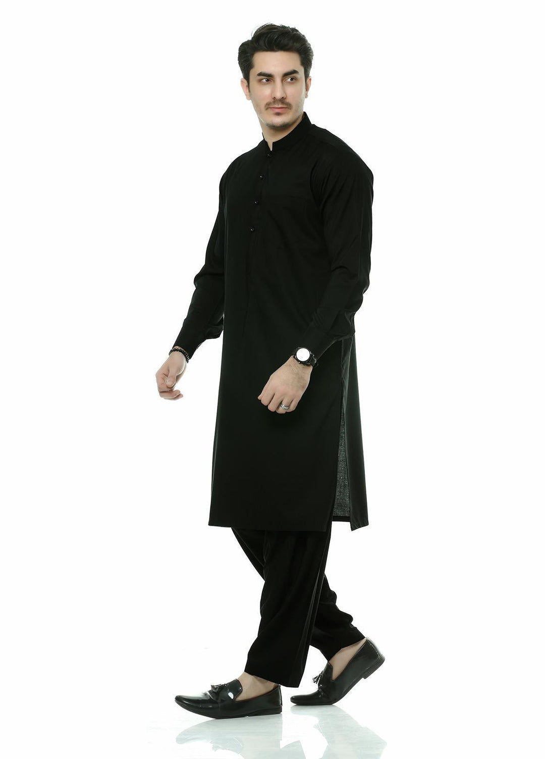 Real Image Wash N Wear Formal Men Kurta Shalwar -  P-48 Black