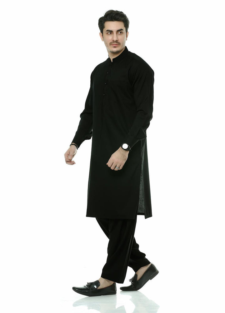 Real Image Wash N Wear Formal Men Kurta Shalwar -  P-48 Black