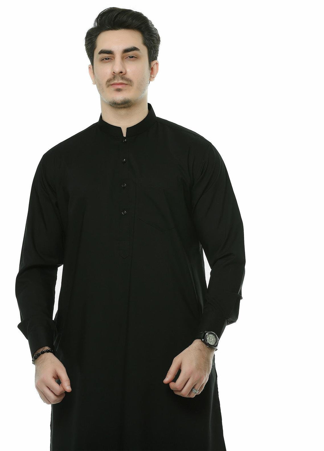 Real Image Wash N Wear Formal Men Kurta Shalwar -  P-48 Black