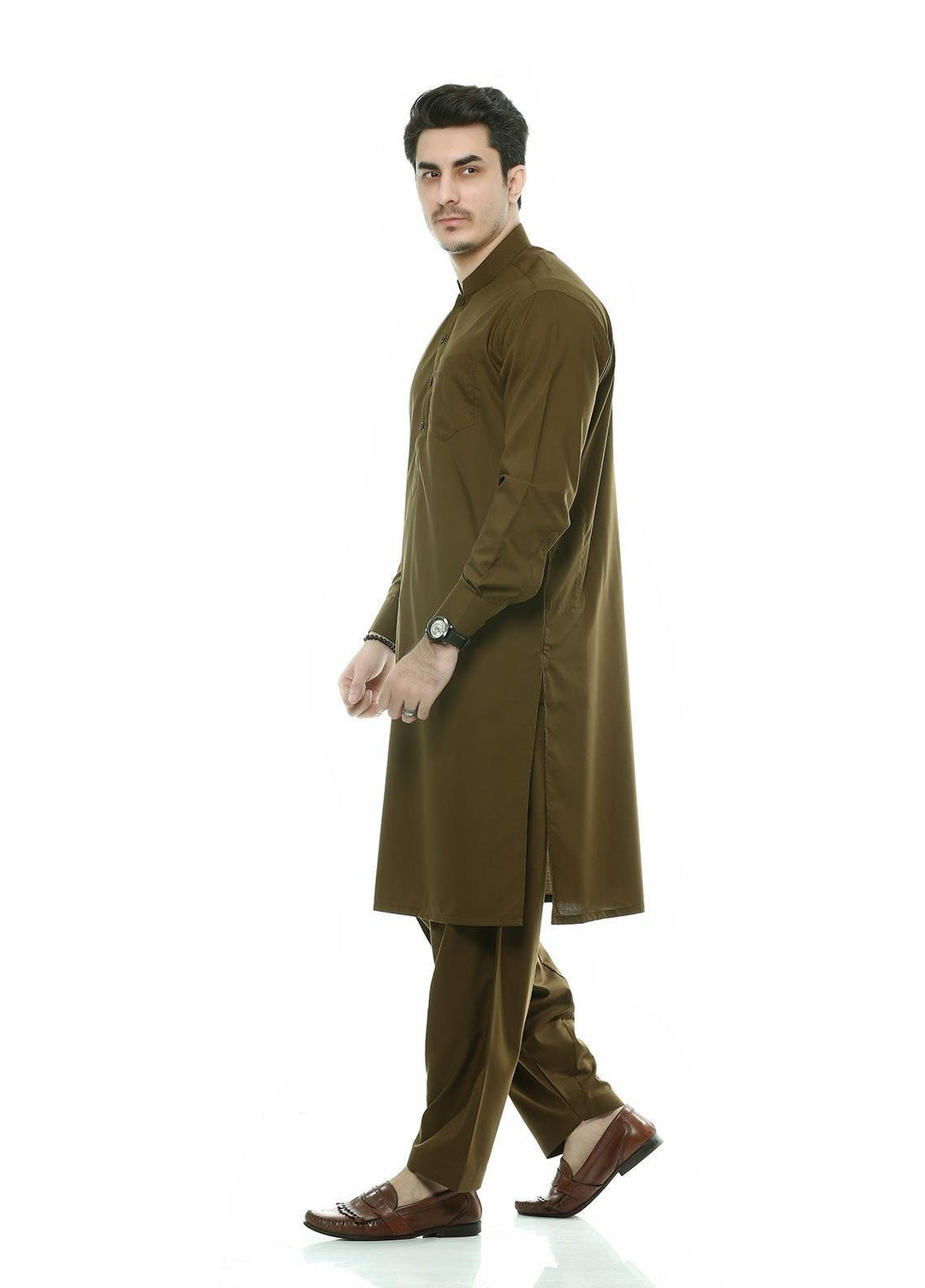 Real Image Wash N Wear Formal Kurta Shalwar for Men -  P-48 Gold