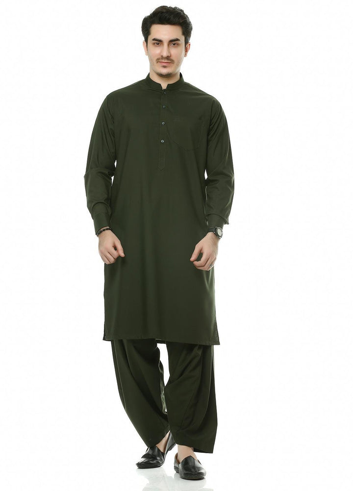 Real Image Wash N Wear Formal Kurta Shalwar for Men -  P-48 Green