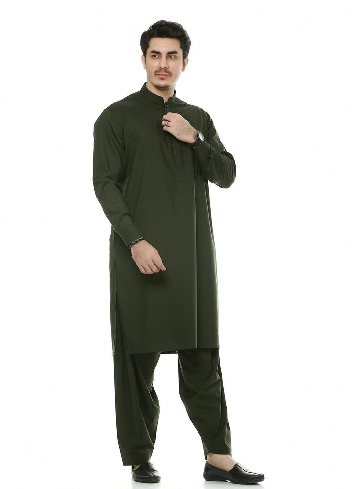 Real Image Wash N Wear Formal Kurta Shalwar for Men -  P-48 Green