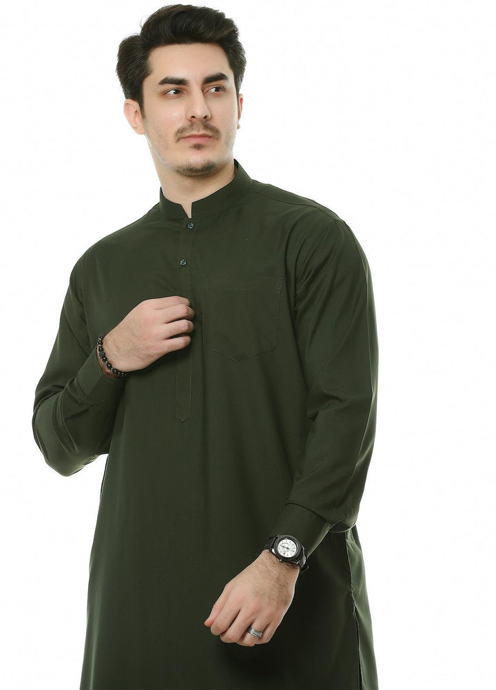 Real Image Wash N Wear Formal Kurta Shalwar for Men -  P-48 Green