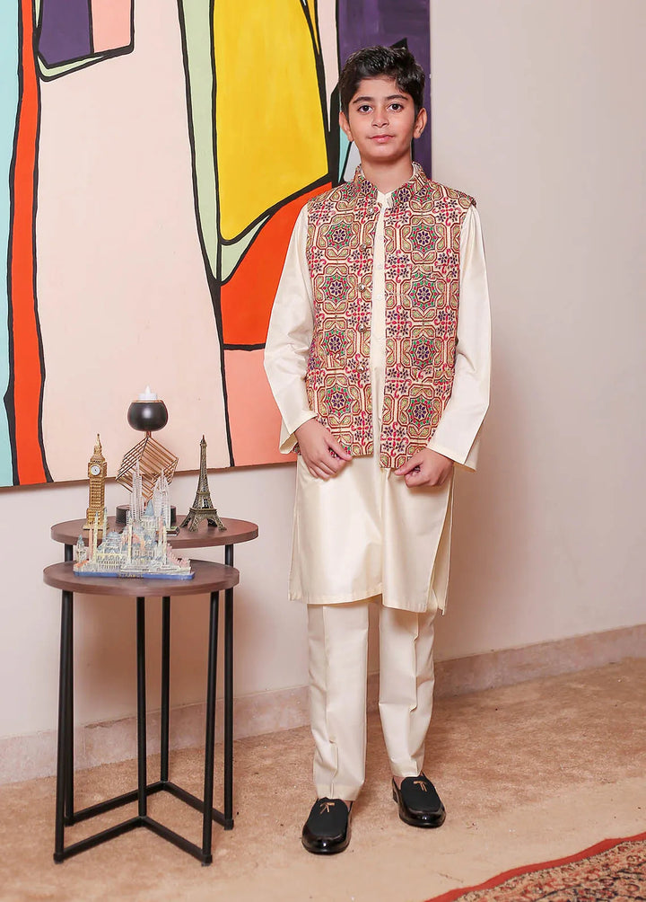 Real Image Jamawar Formal Boys Fancy Waistcoat - KW-123