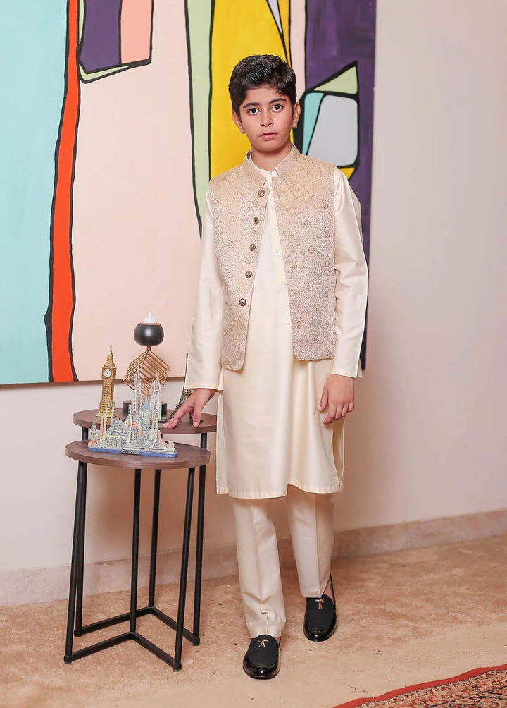 Real Image Jamawar Formal Boys Fancy Waistcoat - KW-161