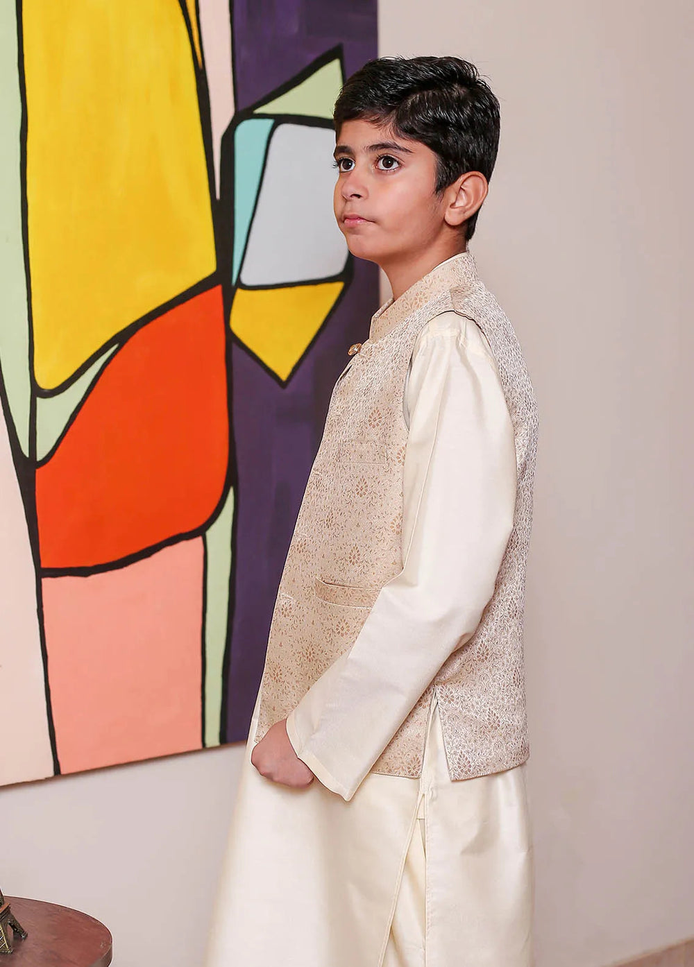 Real Image Jamawar Formal Boys Fancy Waistcoat - KW-161