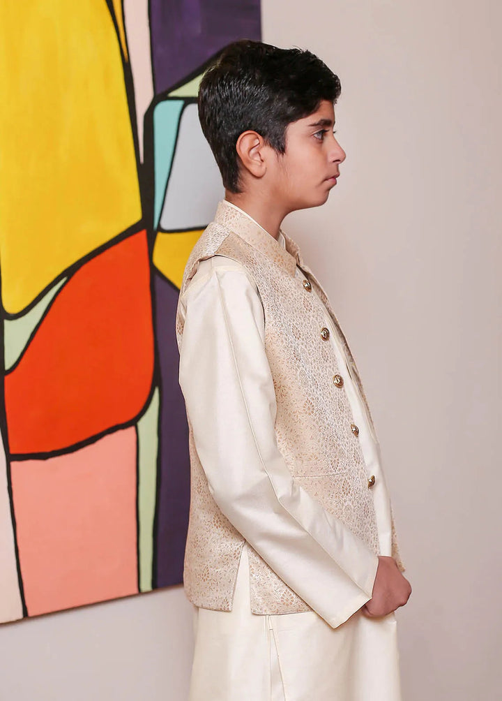 Real Image Jamawar Formal Boys Fancy Waistcoat - KW-161
