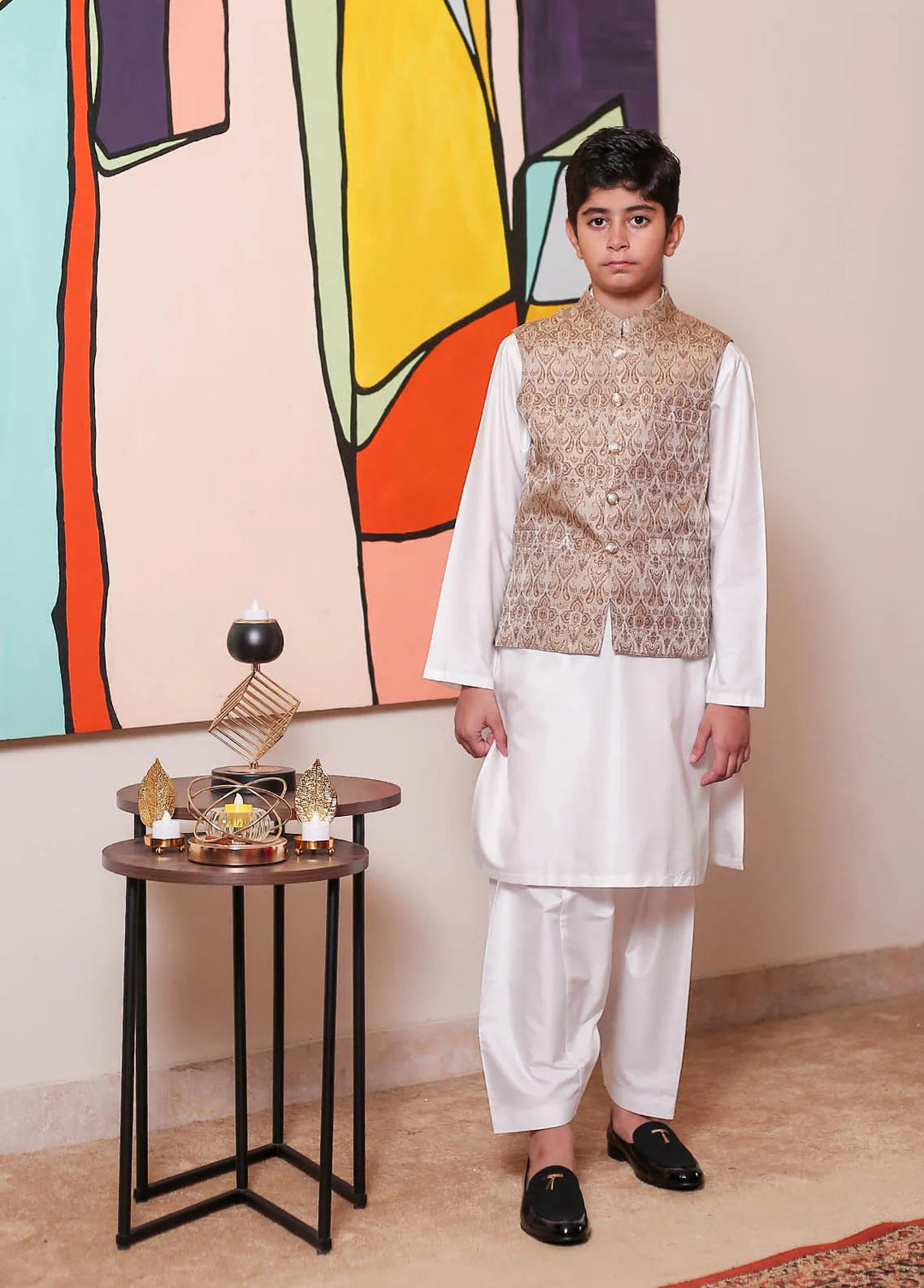 Real Image Jamawar Formal Boys Fancy Waistcoat - KWP-133