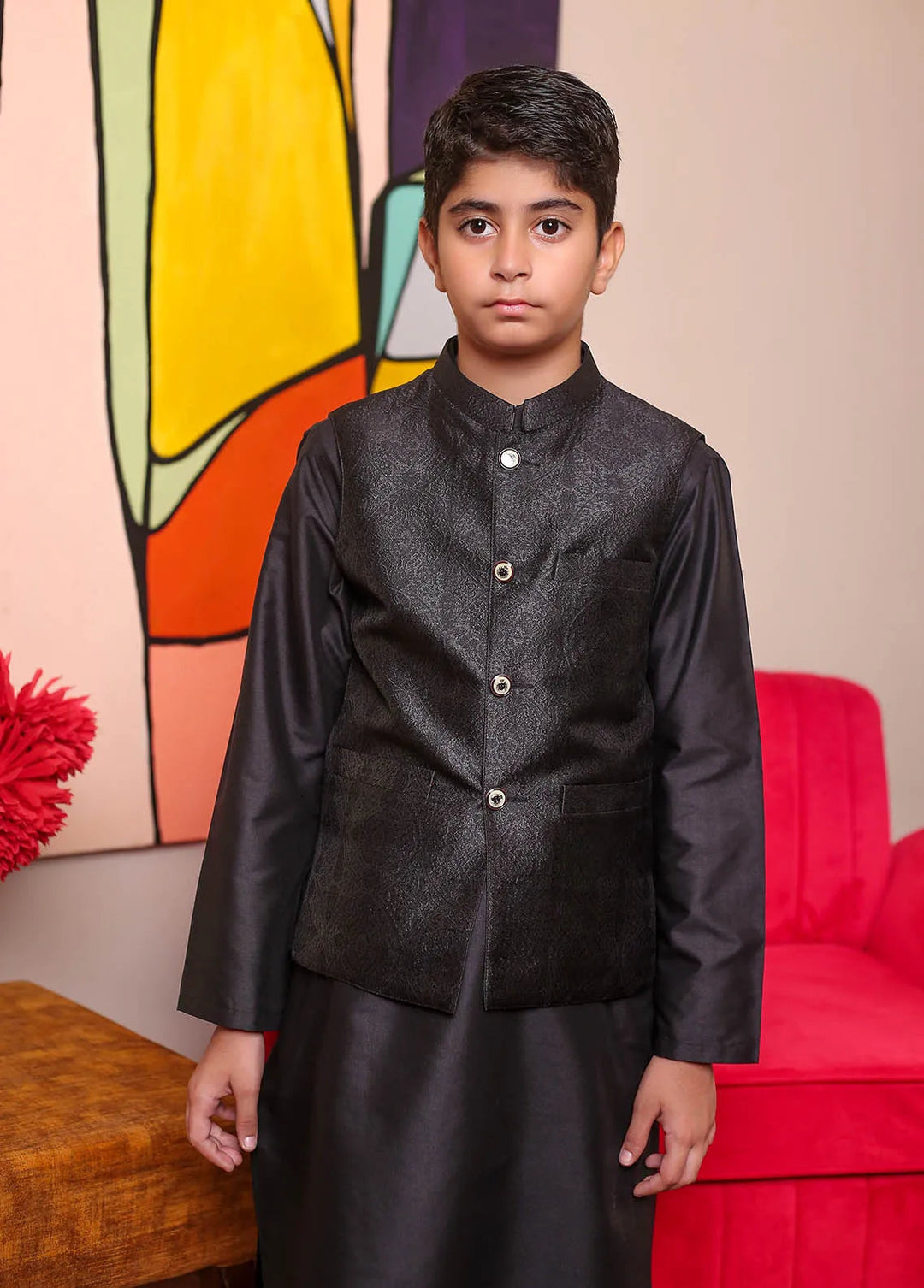 Real Image Jamawar Formal Boys Fancy Waistcoat - KWP-136