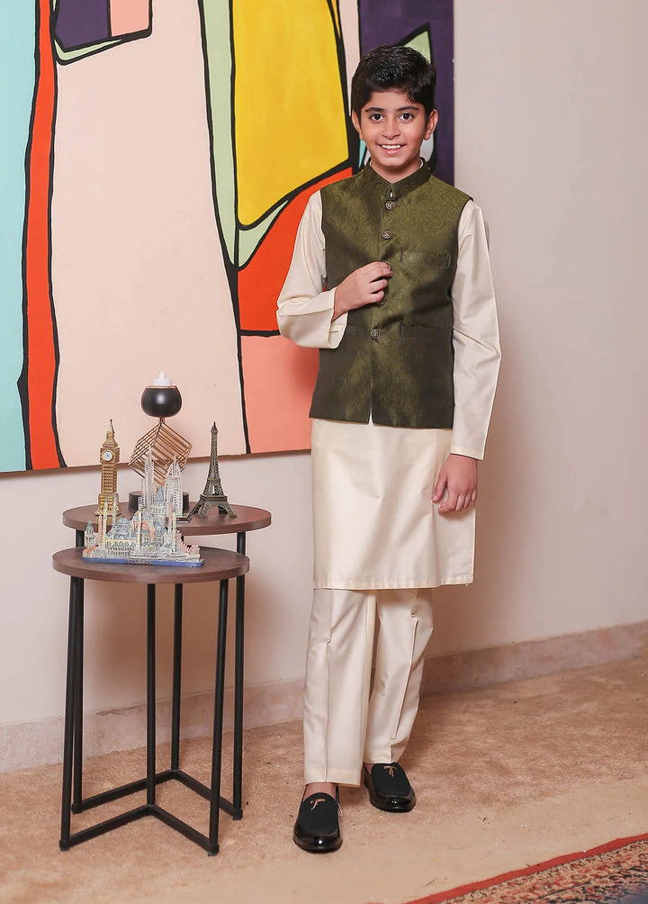 Real Image Jamawar Formal Boys Fancy Waistcoat - OKW-040