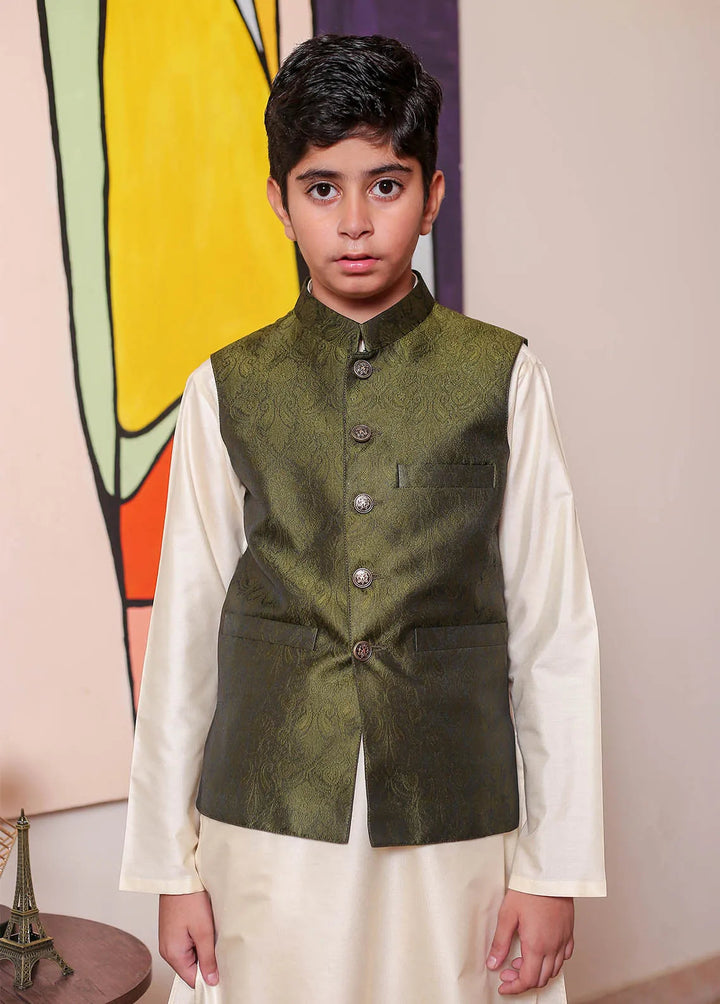 Real Image Jamawar Formal Boys Fancy Waistcoat - OKW-040