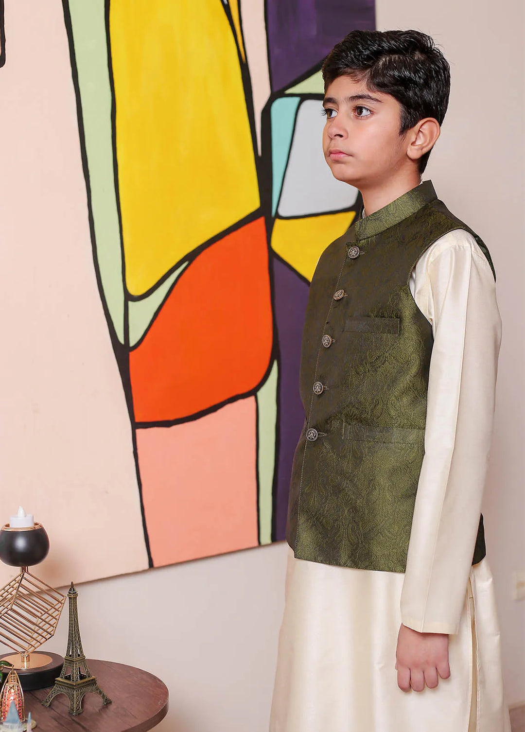 Real Image Jamawar Formal Boys Fancy Waistcoat - OKW-040
