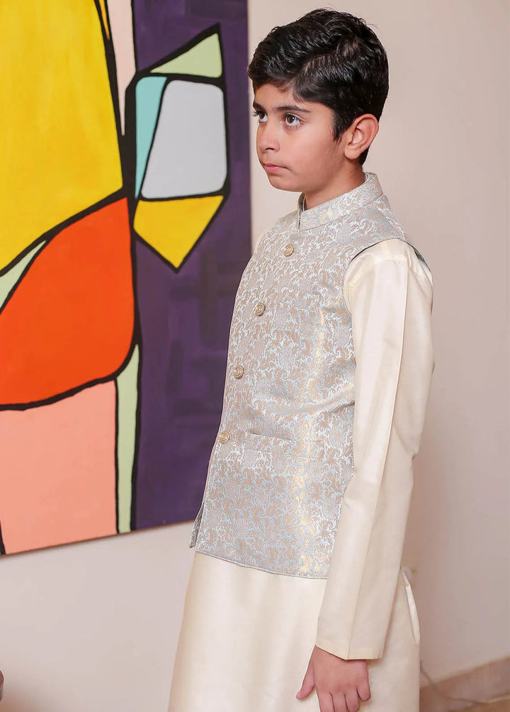 Real Image Jamawar Formal Boys Fancy Waistcoat - OKW-041