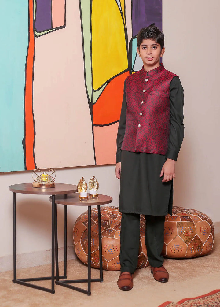 Real Image Jamawar Formal Boys Fancy Waistcoat - OKW-043