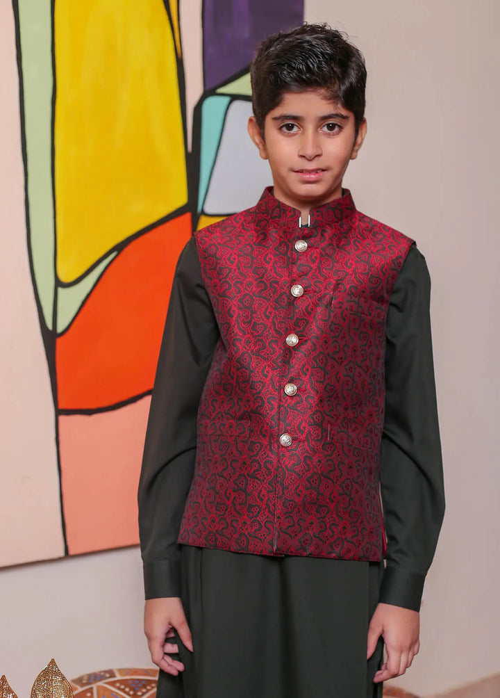 Real Image Jamawar Formal Boys Fancy Waistcoat - OKW-043