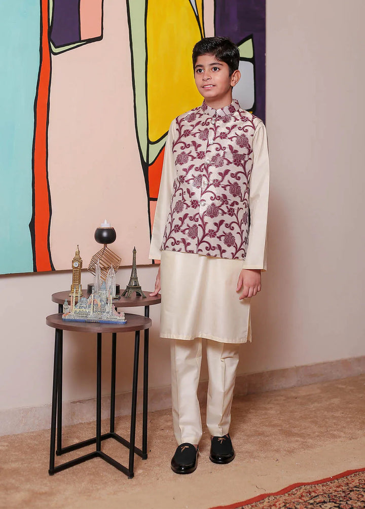 Real Image Jamawar Formal Boys Fancy Waistcoat - OKW-045