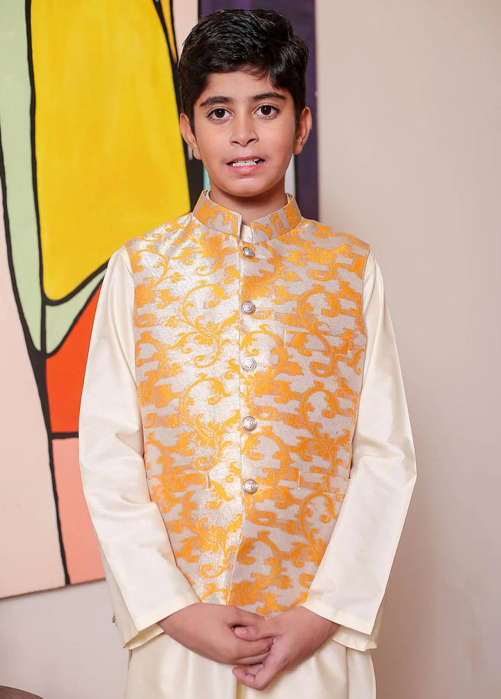 Real Image Jamawar Formal Boys Fancy Waistcoat - OKW-046