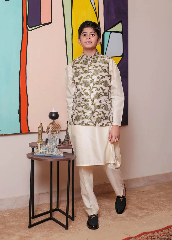 Real Image Jamawar Formal Boys Fancy Waistcoat - OKW-047