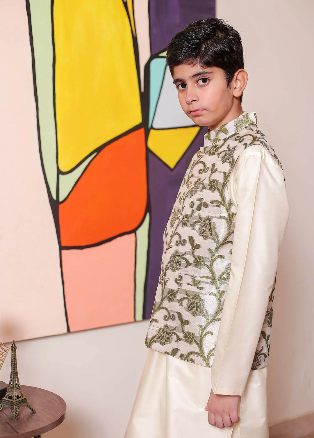Real Image Jamawar Formal Boys Fancy Waistcoat - OKW-047