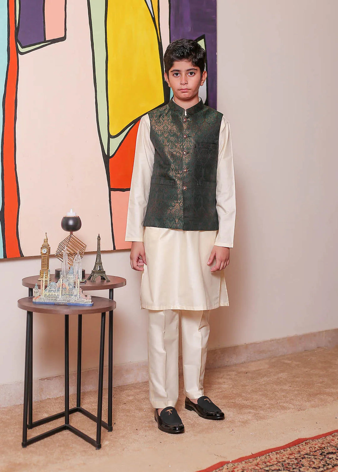 Real Image Jamawar Formal Boys Fancy Waistcoat - OKW-048