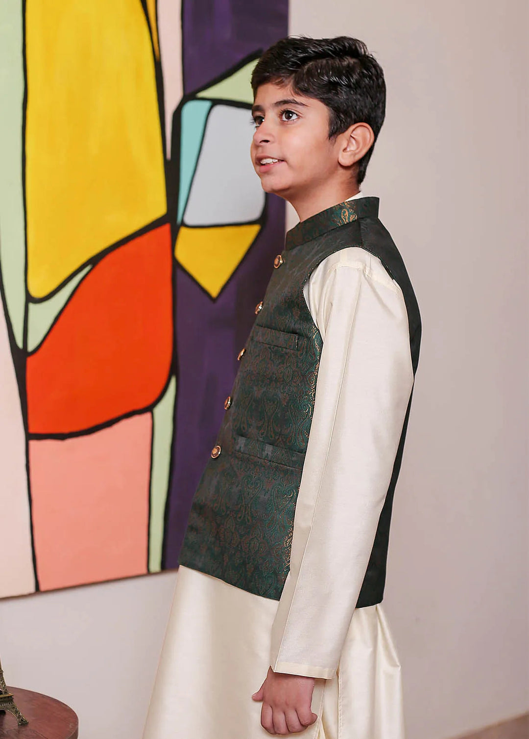 Real Image Jamawar Formal Boys Fancy Waistcoat - OKW-048