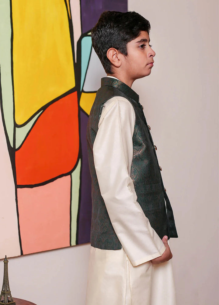 Real Image Jamawar Formal Boys Fancy Waistcoat - OKW-048