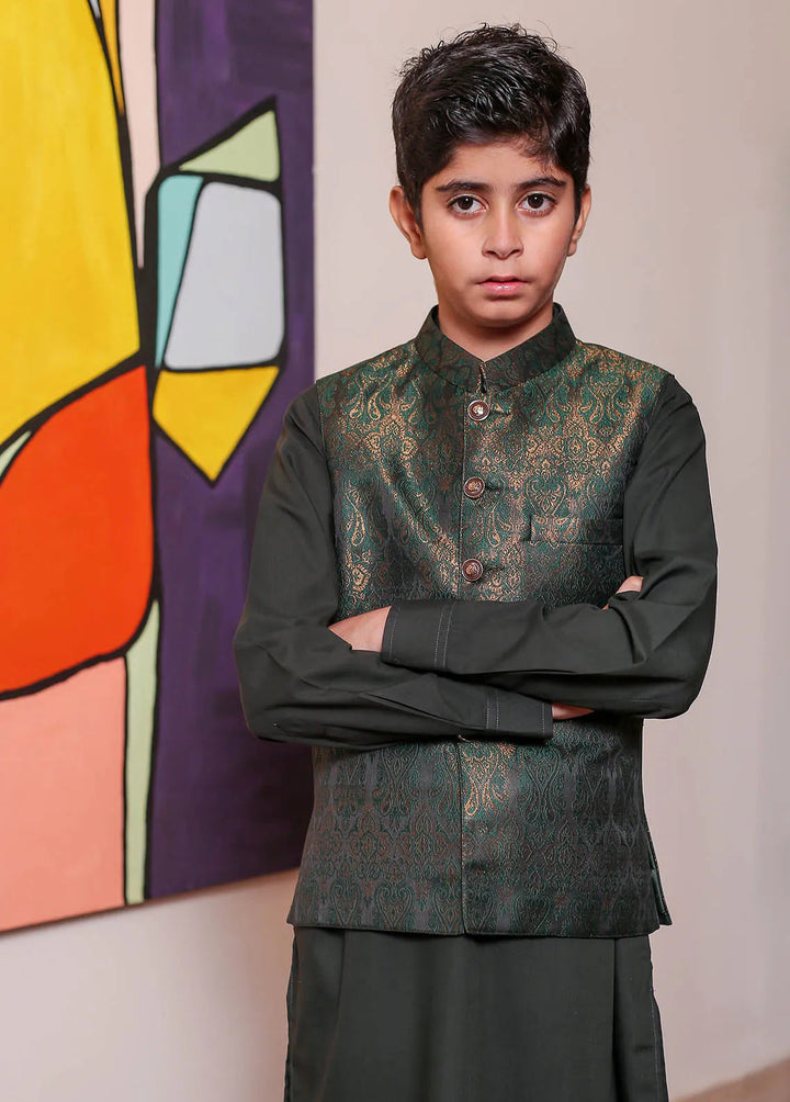 Real Image Jamawar Formal Boys Fancy Waistcoat - OKW-048A