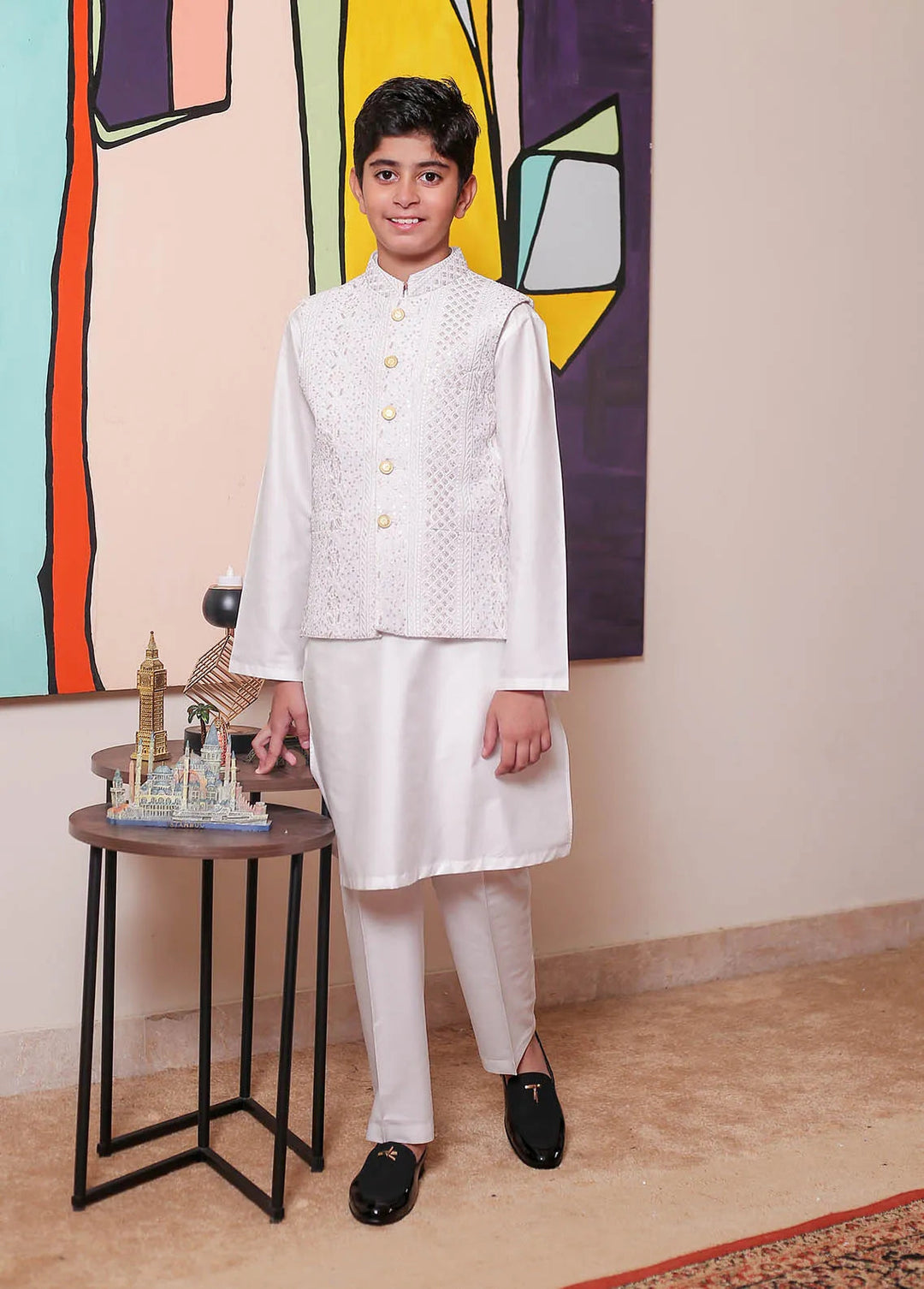 Real Image Jamawar Formal Boys Fancy Waistcoat - OKW-121