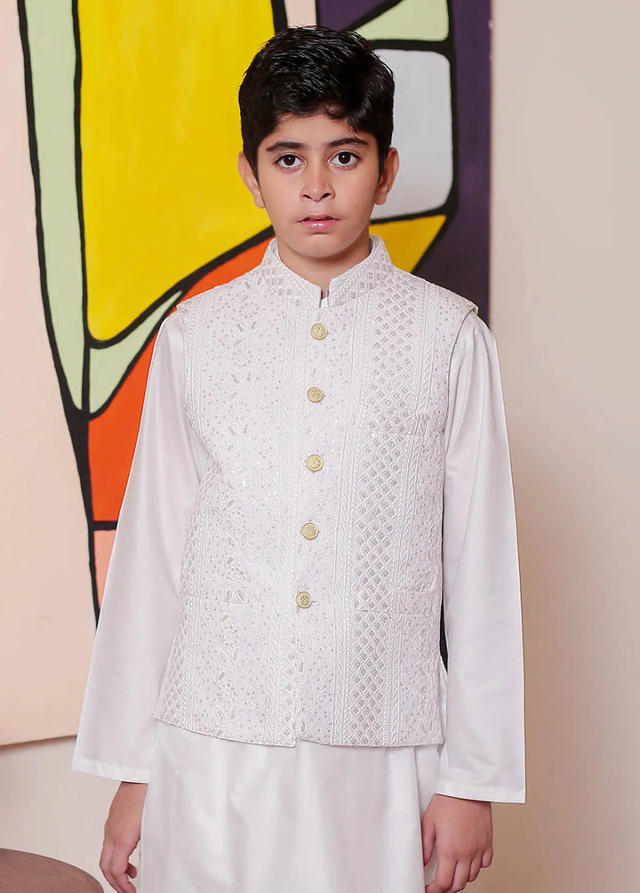 Real Image Jamawar Formal Boys Fancy Waistcoat - OKW-121