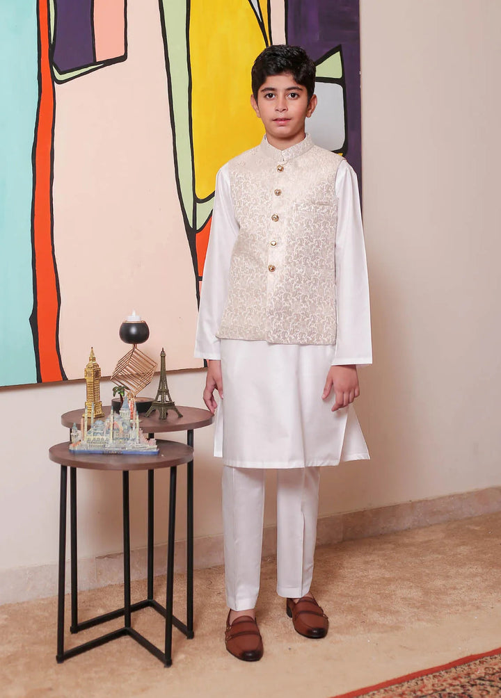 Real Image Jamawar Formal Boys Fancy Waistcoat - OKW-142
