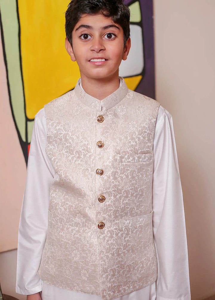 Real Image Jamawar Formal Boys Fancy Waistcoat - OKW-142