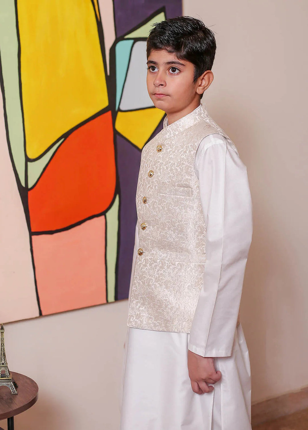 Real Image Jamawar Formal Boys Fancy Waistcoat - OKW-142
