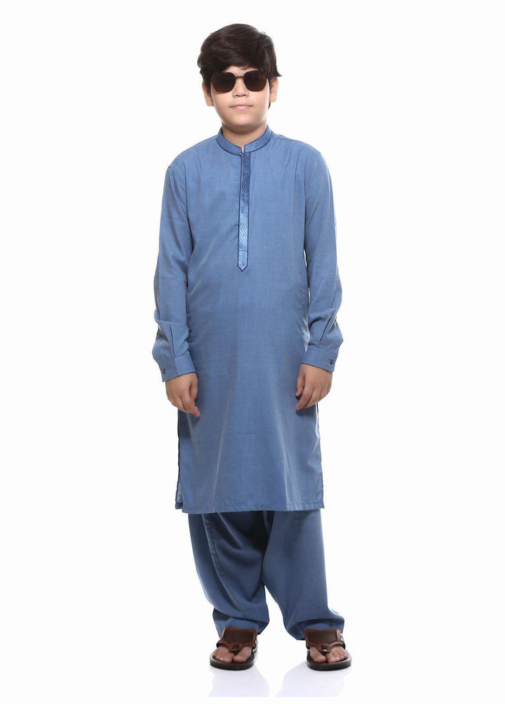 Real Image Wash N Wear Formal Kameez Shalwar for Boys -  22ks002-Blue