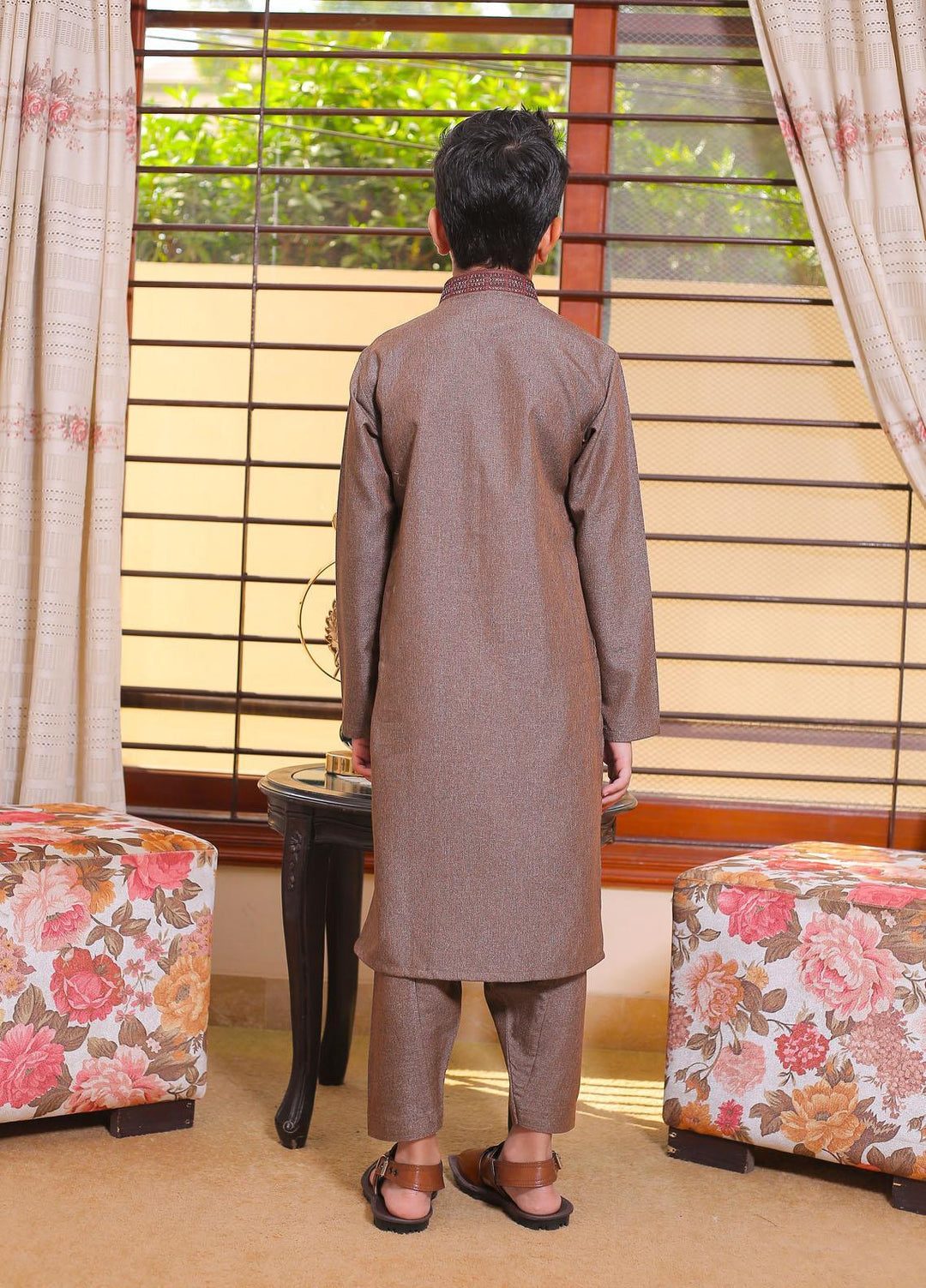 Real Image Wash N Wear Formal Kameez Shalwar for Boys -  22ks019-Rust