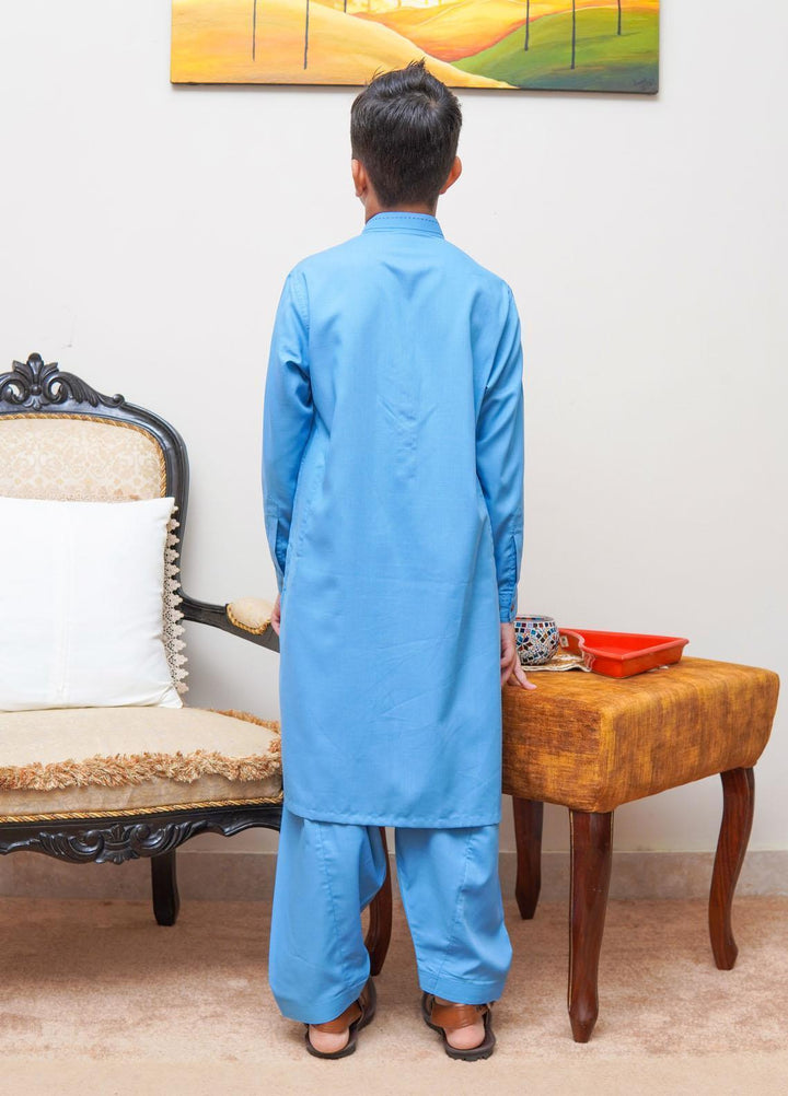 Real Image Wash N Wear Regular Fit Kurta Shalwar for Kids -  KS-021 Firozi