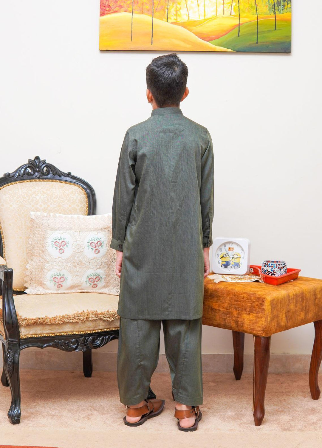 Real Image Wash N Wear Regular Fit Kurta Shalwar for Kids -  KP-59 Green