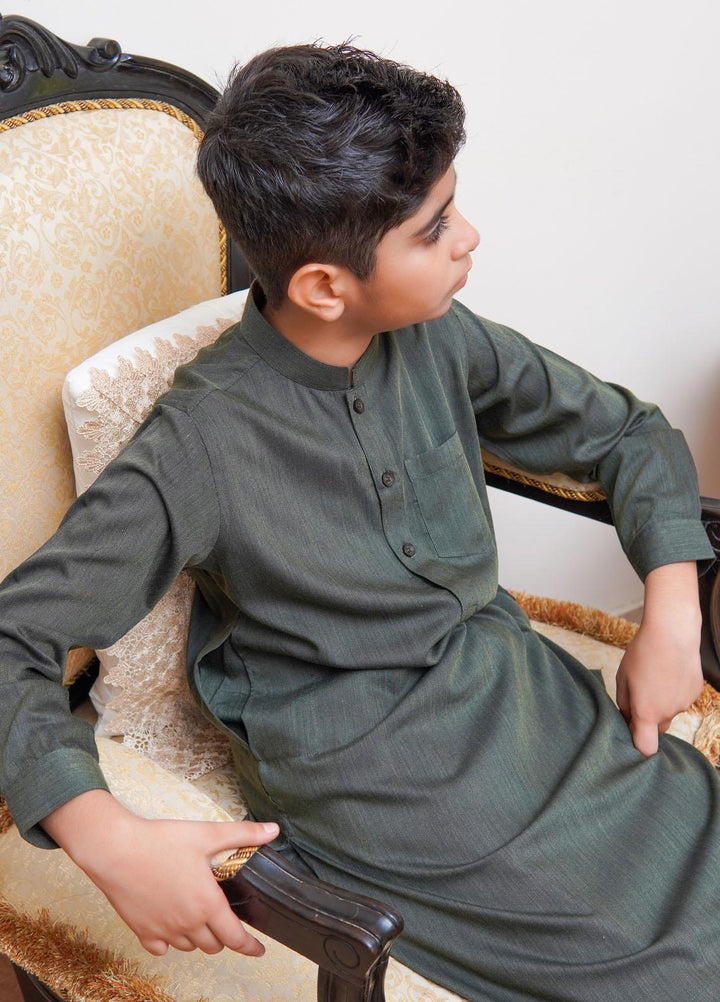 Real Image Wash N Wear Regular Fit Kurta Shalwar for Kids -  KP-59 Green