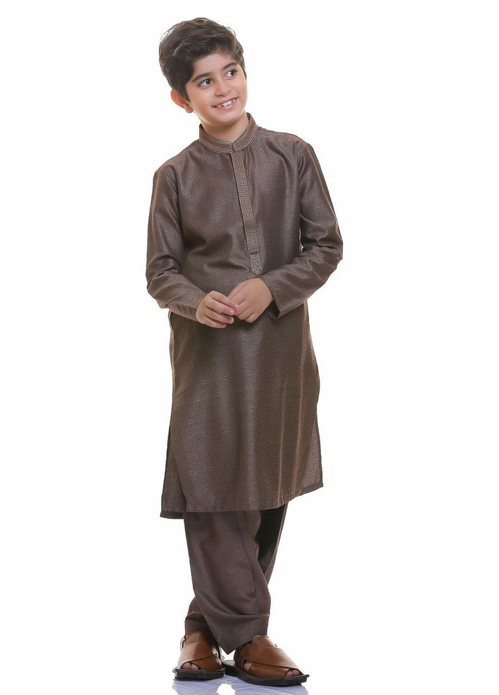 Real Image Wash N Wear Formal Kameez Shalwar for Boys -  22ks009-Brown