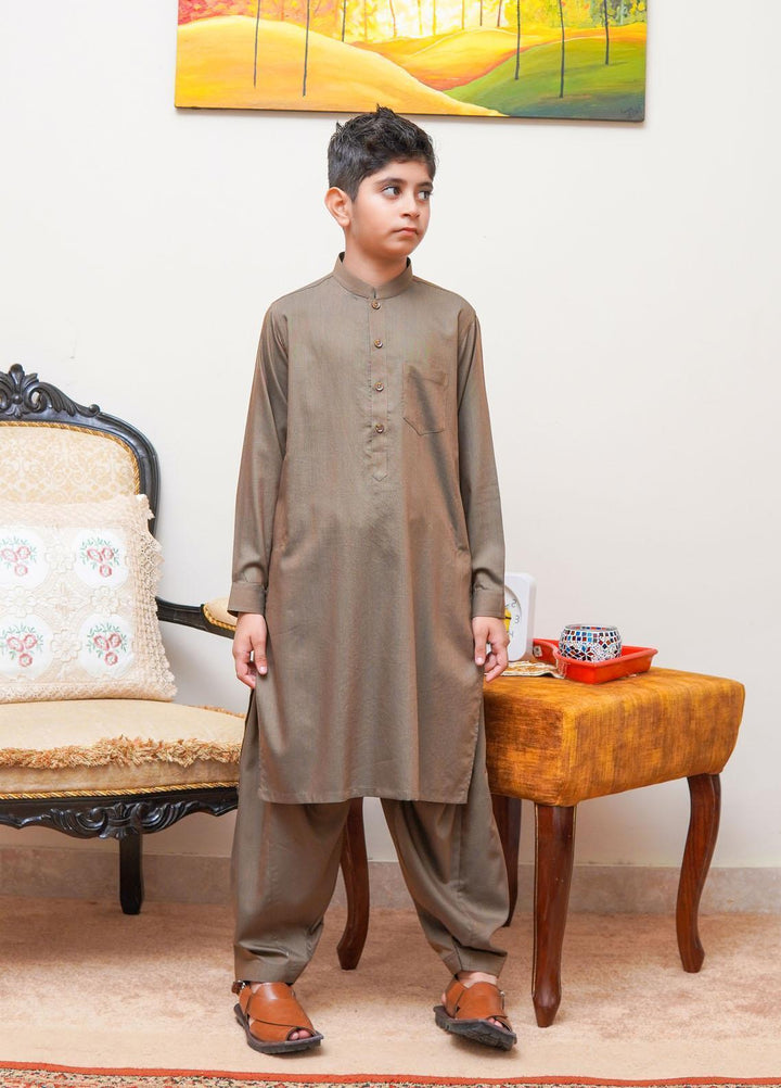 Real Image Wash N Wear Regular Fit Kurta Shalwar for Kids -  KP-59 Coffee