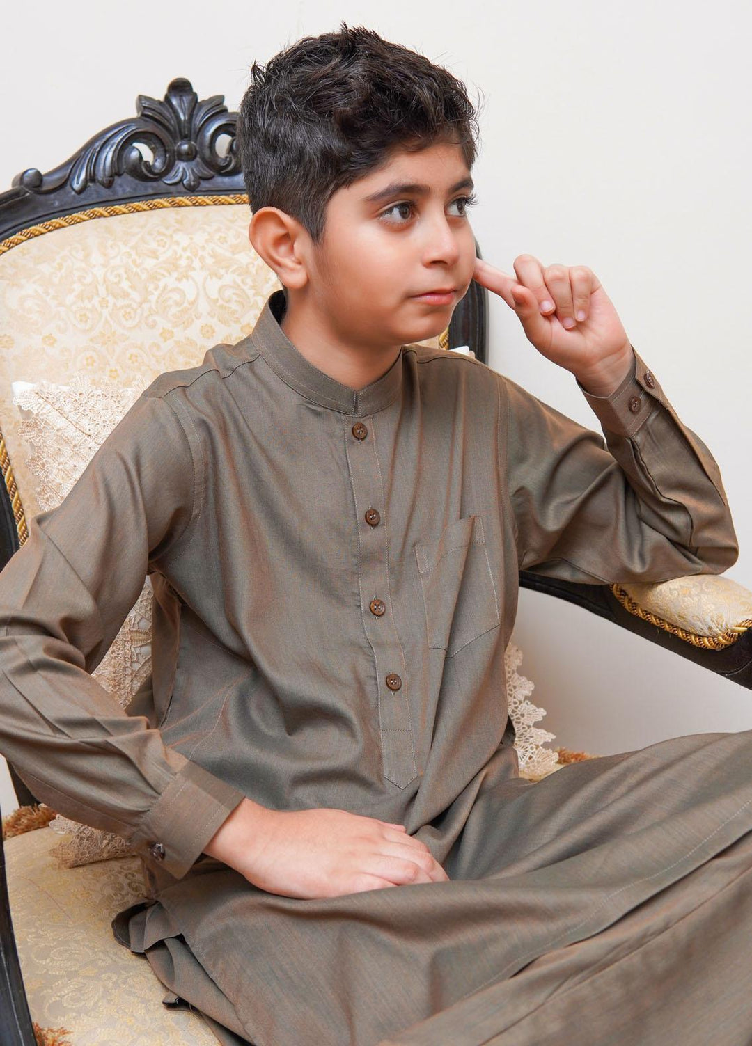 Real Image Wash N Wear Regular Fit Kurta Shalwar for Kids -  KP-59 Coffee