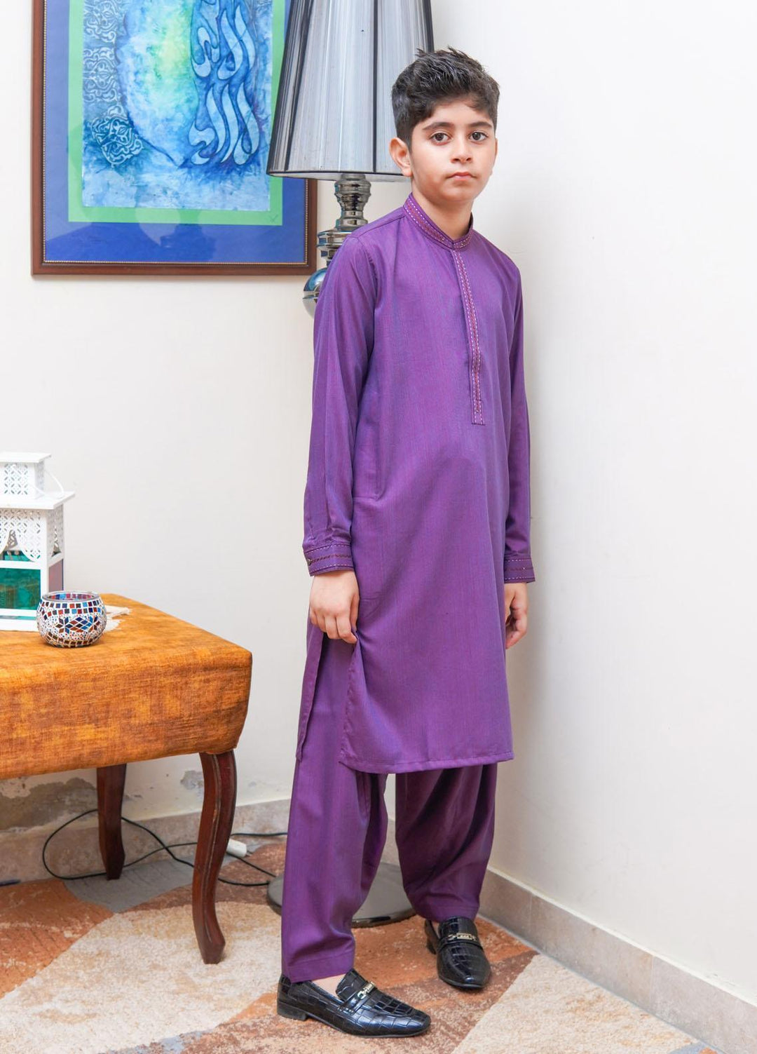 Real Image Wash N Wear Regular Fit Kurta Shalwar for Kids -  KS-023 Purple
